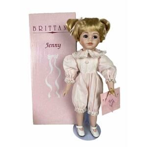 Vintage Brittany Handcrafted Porcelain Doll JENNY 17” w/ Tag & Box & Stand